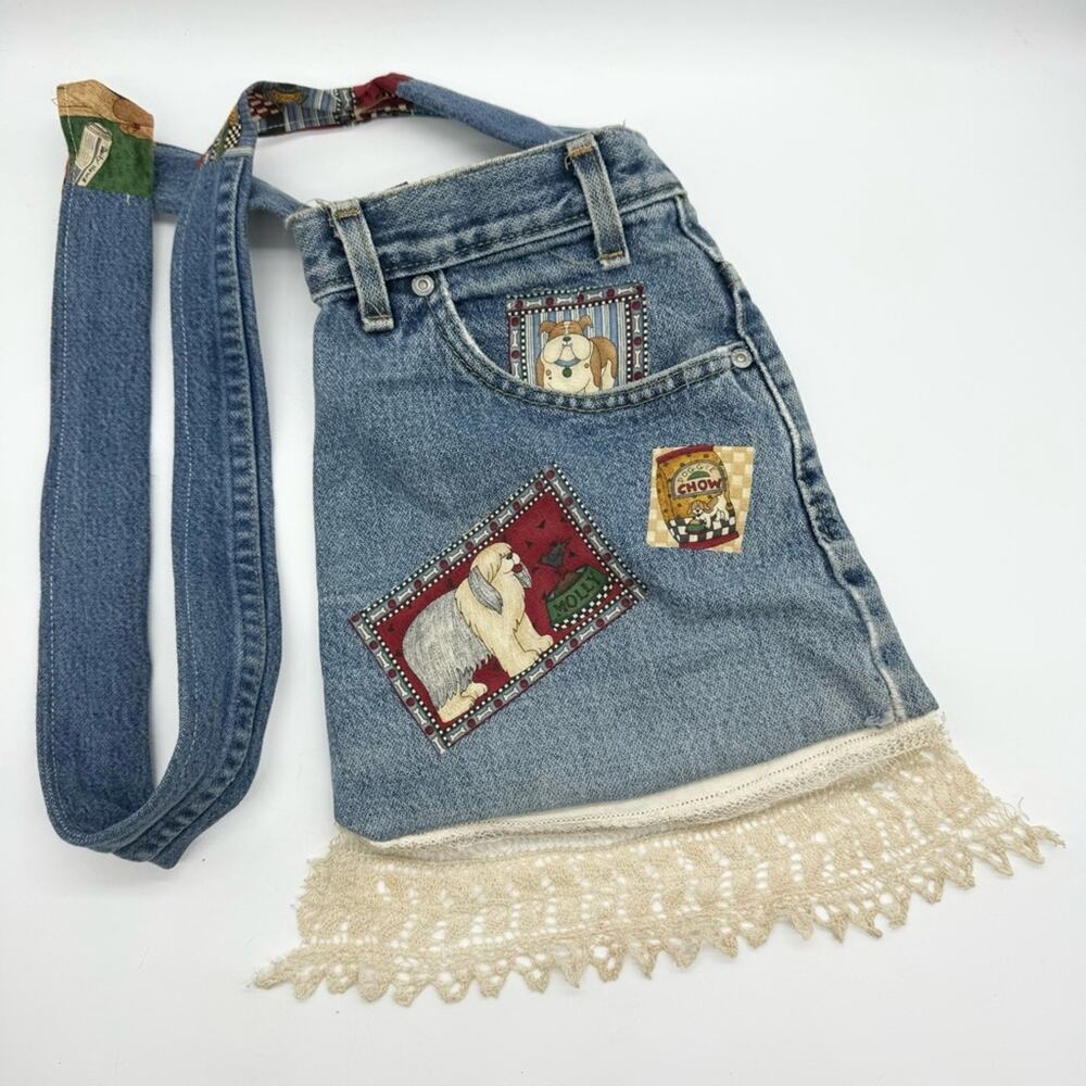Custom Handmade Denim Grannycore Quiltwork Patch Lace Shoulder Bag Boho‎ Hippie